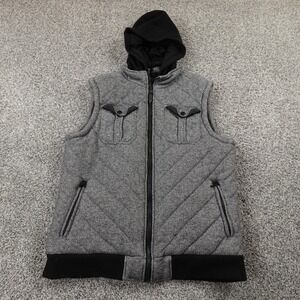 Marc Ecko Unltd Vest Mens L Gray Quilted Zip Hoodie Bomber Jacket‎ Skate Grunge